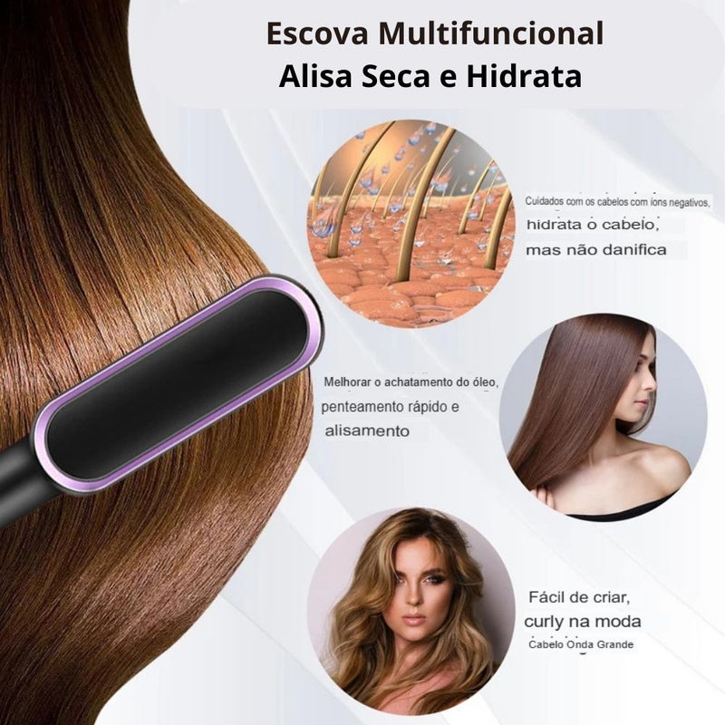 Chapinha Escova Secadora Profissional de Cabelo Pente Alisamento Elétrico