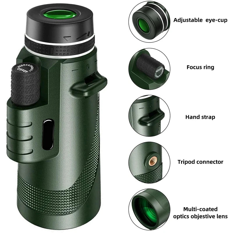 Telescópio Portátil Zoom HD 5000M – Dobrável, Alcance 5000m, 20x-50x Aumento – Ideal para Caça, Camping e Observação