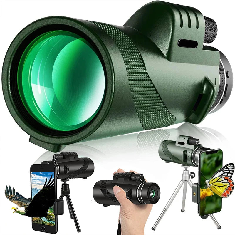 Telescópio Portátil Zoom HD 5000M – Dobrável, Alcance 5000m, 20x-50x Aumento – Ideal para Caça, Camping e Observação
