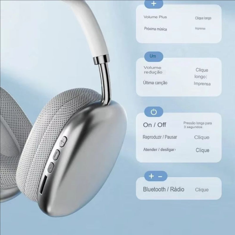 Fone Bluetooth P9 – Som Imersivo, 20h de Bateria e Conforto Ajustável!