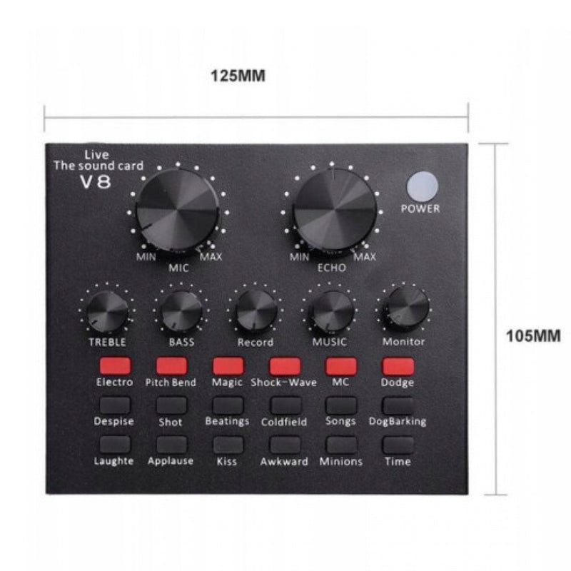 Kit Mesa de Som Portátil V8 Interface de Áudio Microfone e Suporte - V8 KIT