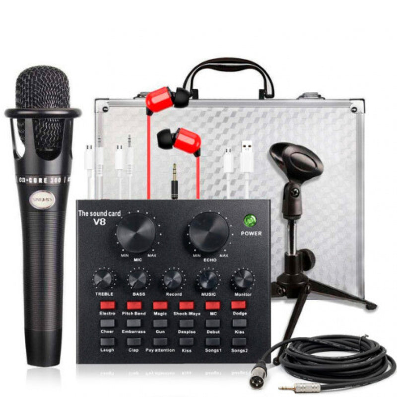 Kit Mesa de Som Portátil V8 Interface de Áudio Microfone e Suporte - V8 KIT