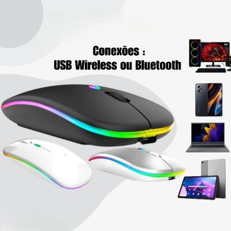 Mouse sem Fio Usb Recarregavel RGB Led Precisão e Estilo em Um Só Produto