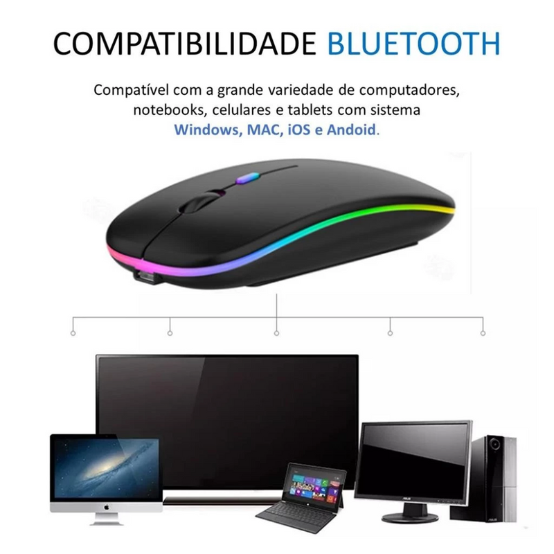 Mouse sem Fio Usb Recarregavel RGB Led Precisão e Estilo em Um Só Produto