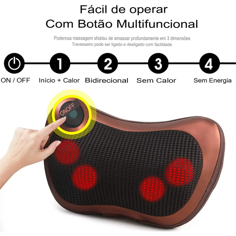 Travesseiro Massageador Eletrico Pescoço Lombar Shiatsu